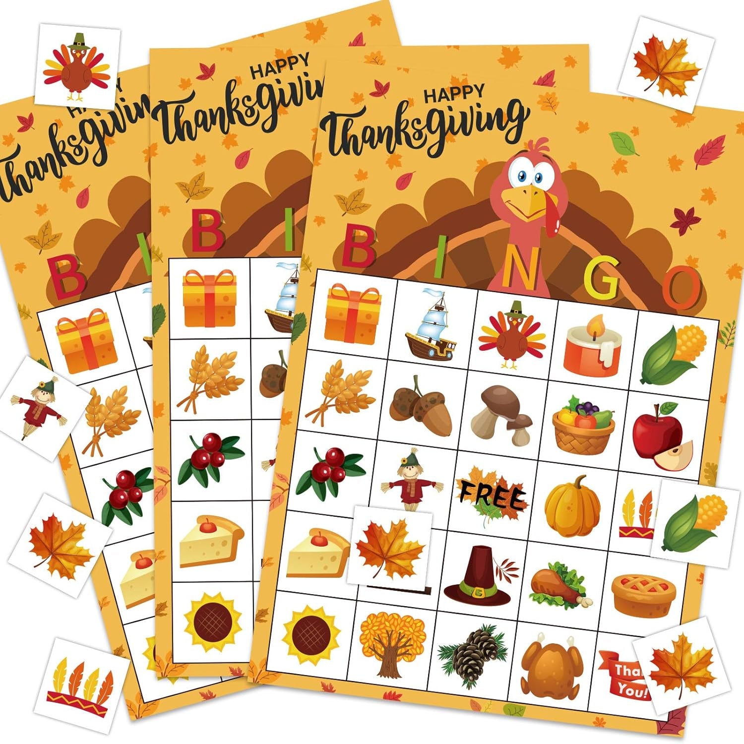 Thanksgiving Bingo Game - 24 Player Cards, Family & Toddler Friendly, Classroom Party Activities