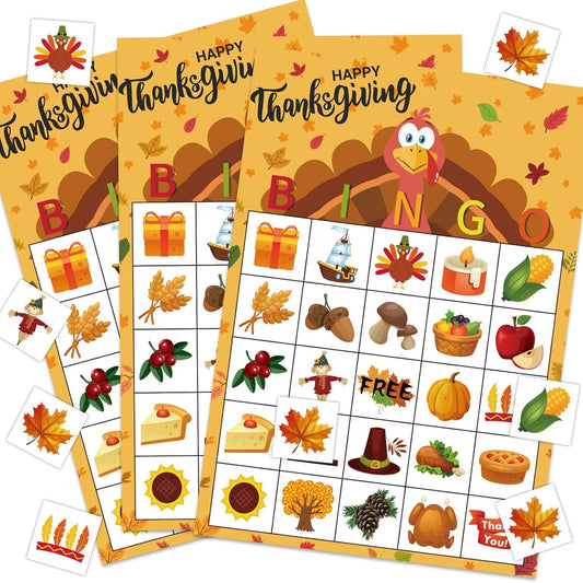 Thanksgiving Bingo Game - 24 Player Cards, Family & Toddler Friendly, Classroom Party Activities
