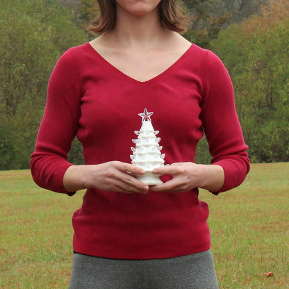 Ceramic Christmas Tree with Lights - Vintage White (Small, 6.75 Inch)