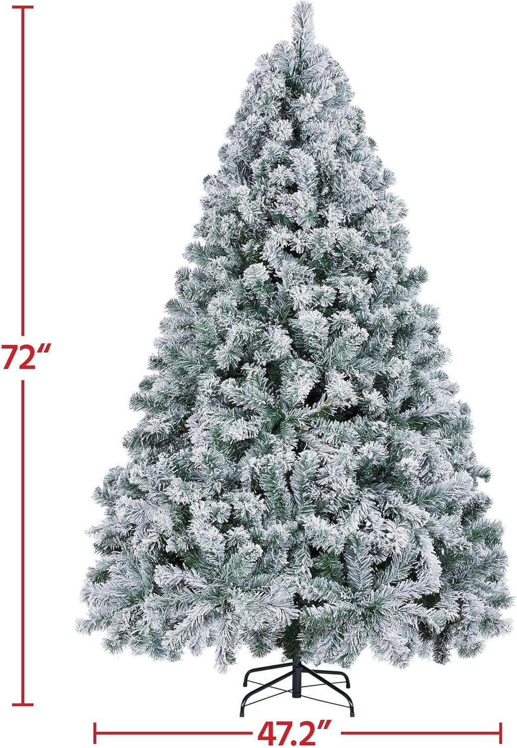 6Ft Pre-Lit Artificial Christmas Tree with Incandescent Warm White Lights, Snow Flocked Full Prelighted Xmas Tree W/820 Branch Tips, 250 Incandescent Lights & Foldable Stand, Green & White
