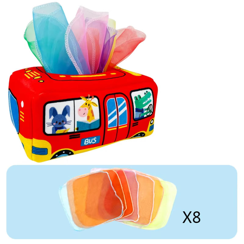 Baby Tissue Box Montessori Educational Toys Colorful Soft Sensory Toy for Toddler Finger Exercise Pumping Silk Scarf Gifts 0-18M
