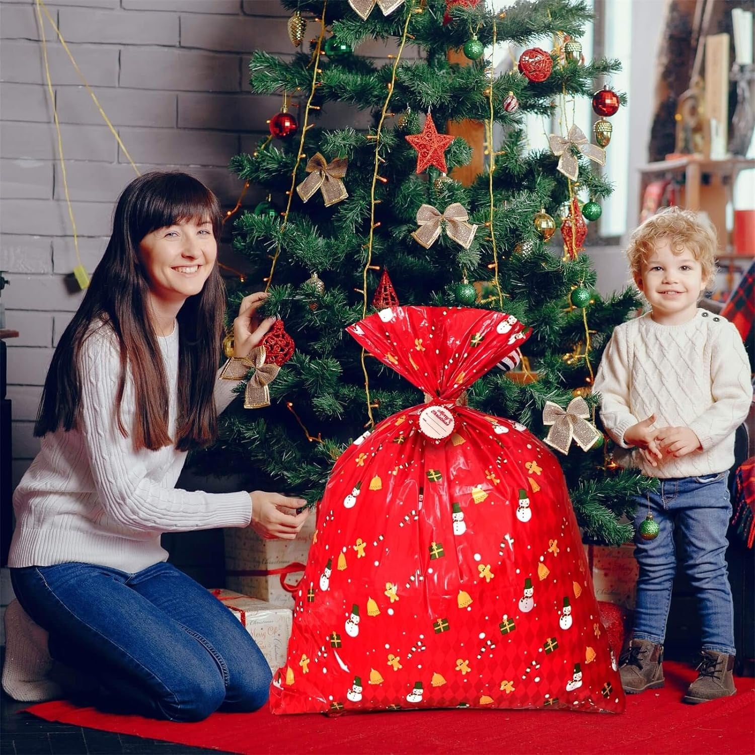 Large Christmas Gift Bags, 36" X 44" Large Christmas Bags, Jumbo Christmas Gift Bags, Extra Large Christmas Gift Bags with Name Tag Card and String (6 PCS)