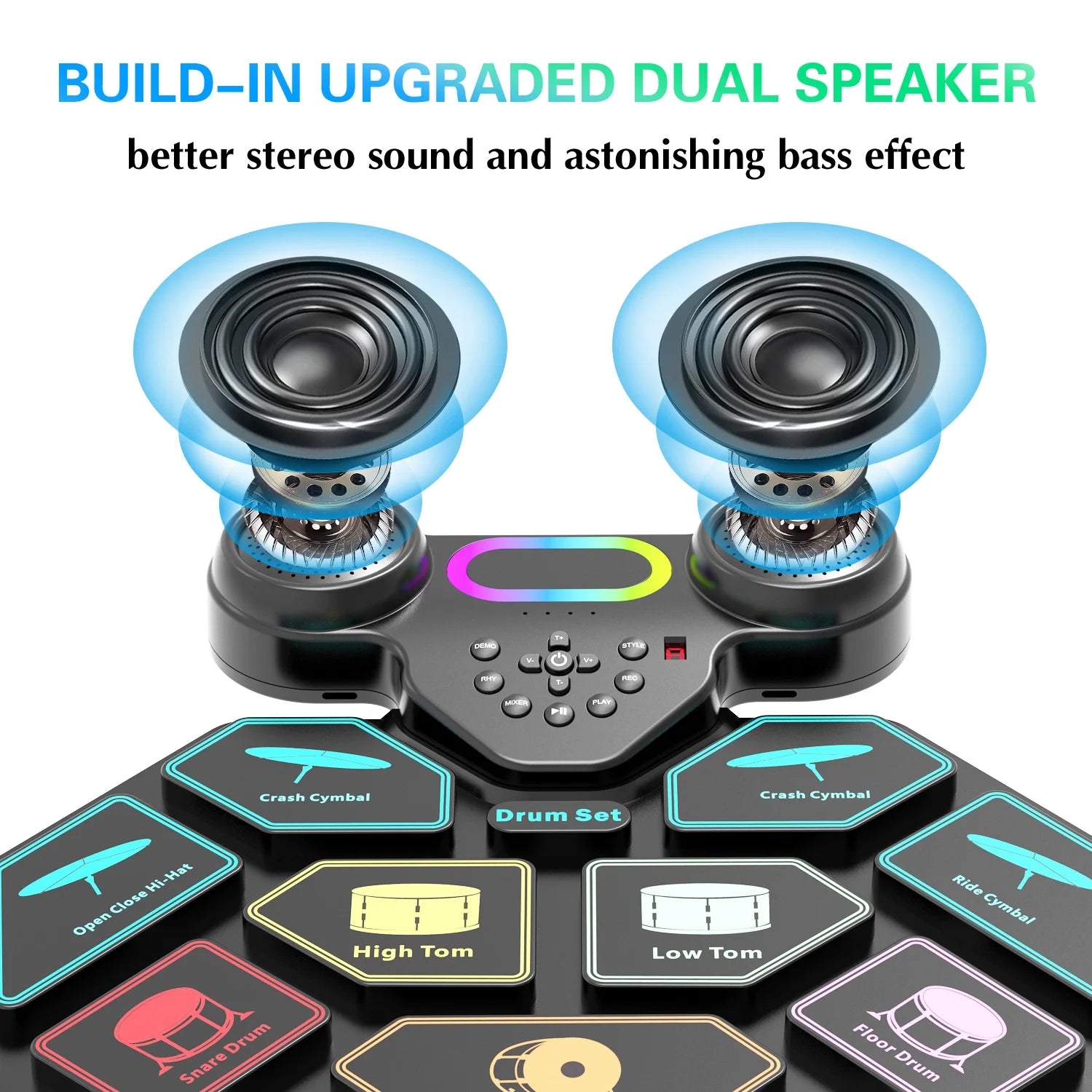 Electronic Drum Set for Kids Adults,9 Pads Portable MIDI Roll-Up Drum Kit with Dual Speakers / Headset Jack / Drumsticks / Foot Pedals,For Beginners