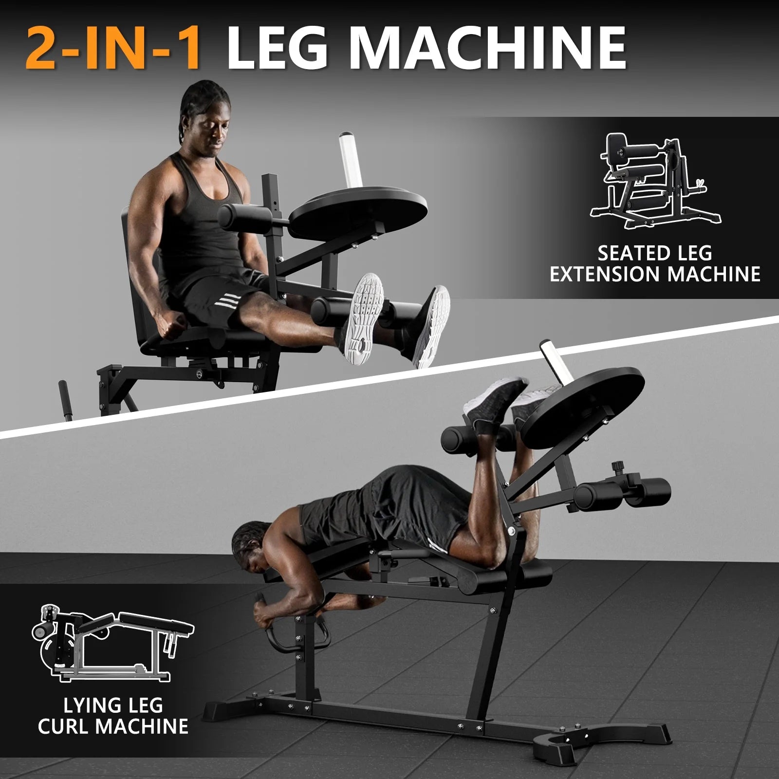 Leg Extension and Curl Machine, Seated Leg Extension Machine and Lying Leg Curl Machine for Home Gym with 600Lbs, Adjustable Leg Machine, Workout Equipment