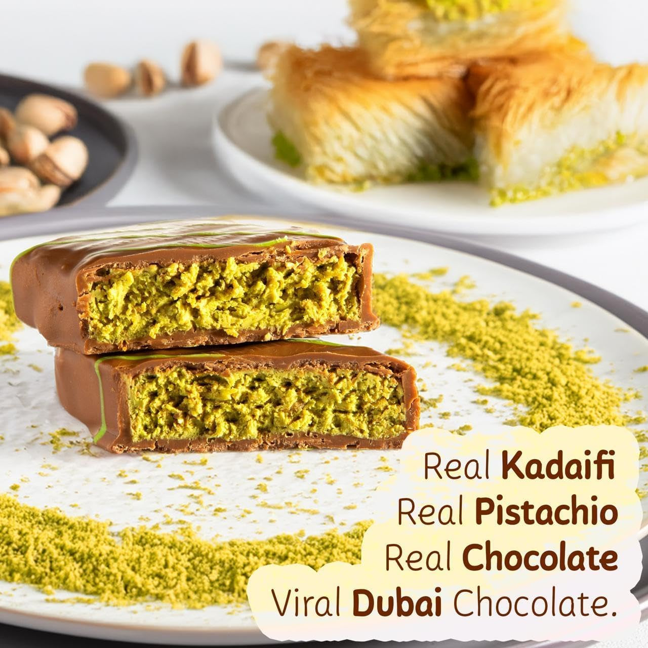 Dubai Chocolate Kunafa Pistachio (The Original), 2.65 Oz - 75 Grams - Imported from DUBAI UAE