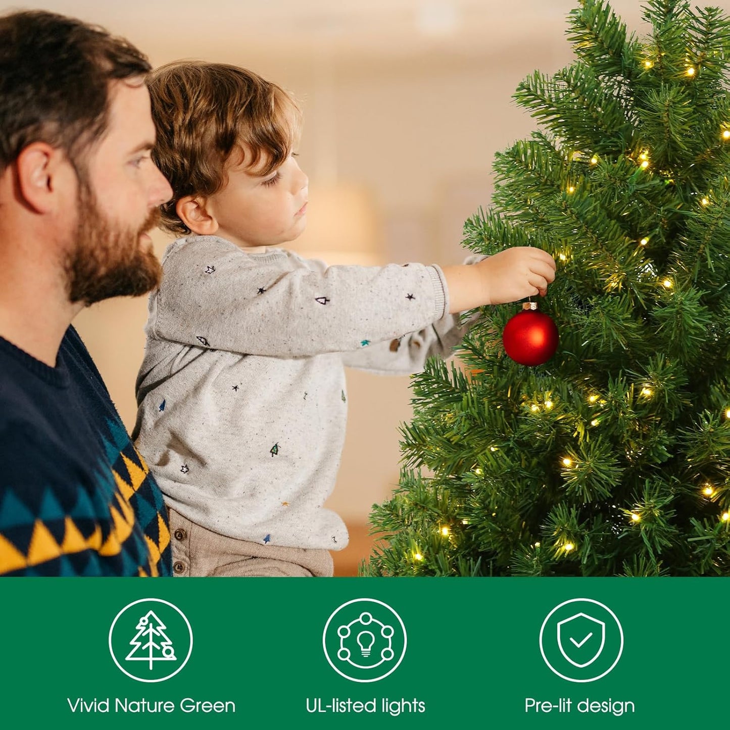 6 FT Green Spruce Pre-Lit Artificial Christmas Tree with White Lights, 6Ft Holiday Tree 956 PVC Full Branches, 300 Lights,