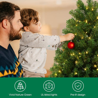 6 FT Green Spruce Pre-Lit Artificial Christmas Tree with White Lights, 6Ft Holiday Tree 956 PVC Full Branches, 300 Lights,