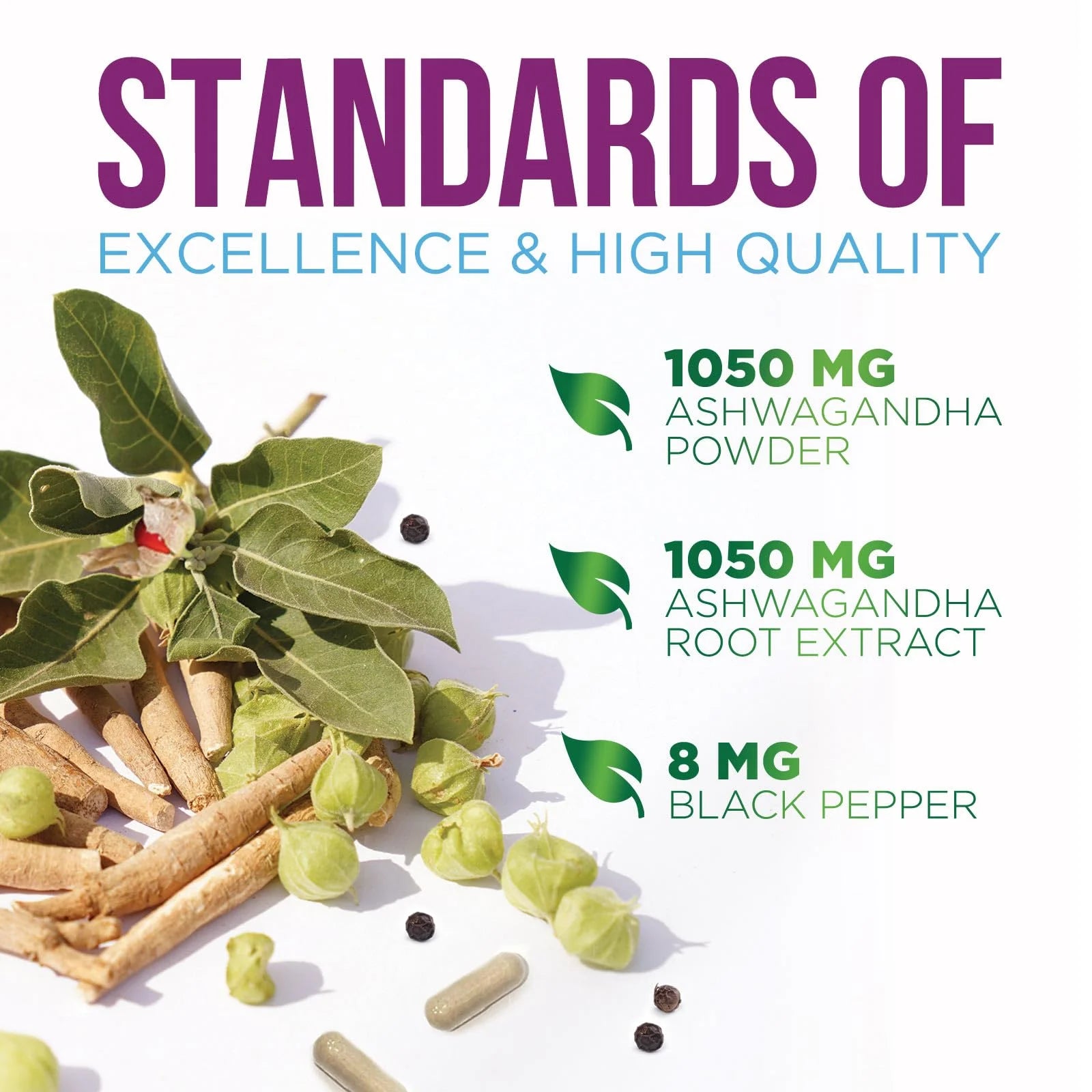 Ashwagandha 2100Mg - Extra Strength with Black Pepper for Max Absorption, Ashwagandha Powder and Root Supplements for Women & Men, Antioxidant Support, Vegan, Non-Gmo & Gluten Free - 60 Capsules