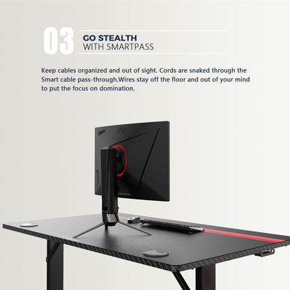 Ergonomic Gaming Desk, T-Shaped Office PC Computer Desk with Full Desk Mouse Pad, Gamer Tables Pro with Gaming Handle Rack, Stand Cup Holder&Headphone Hook (Carbon Fiber Black, 40 Inch)