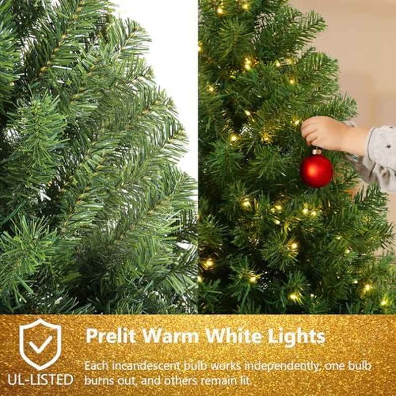6 FT Green Spruce Pre-Lit Artificial Christmas Tree with White Lights, 6Ft Holiday Tree 956 PVC Full Branches, 300 Lights,