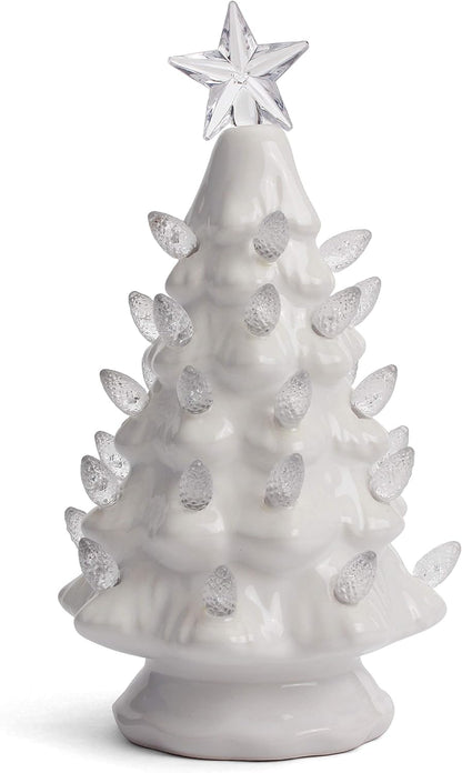 Ceramic Christmas Tree with Lights - Vintage White (Small, 6.75 Inch)