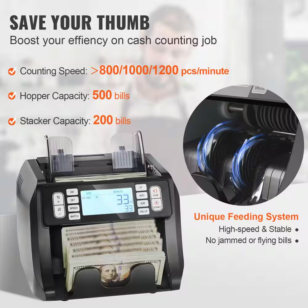 Money Counter Machine, Bill Counter with IR and DD Counterfeit Detection, USD Cash Counting Machine, Sewing Machine
