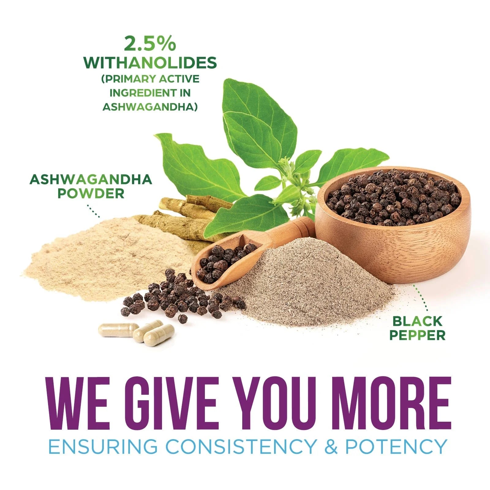 Ashwagandha 2100Mg - Extra Strength with Black Pepper for Max Absorption, Ashwagandha Powder and Root Supplements for Women & Men, Antioxidant Support, Vegan, Non-Gmo & Gluten Free - 60 Capsules