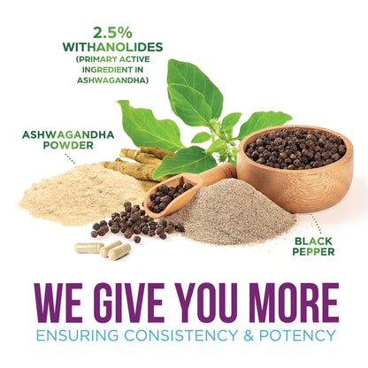 Ashwagandha 2100Mg - Extra Strength with Black Pepper for Max Absorption, Ashwagandha Powder and Root Supplements for Women & Men, Antioxidant Support, Vegan, Non-Gmo & Gluten Free - 60 Capsules