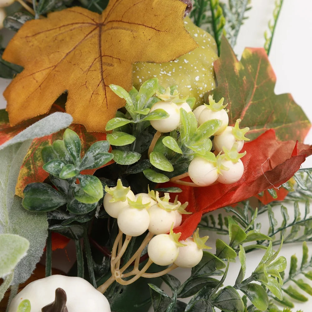 18" Fall Wreath Fall Decorations for Front Door with Pumpkins Berry Artificial Maples Leaves Wreath Autumns Harvest Fall Thanksgivings Decoration Indoor Outdoor