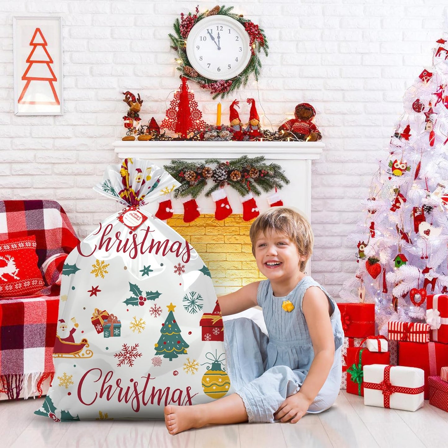 Large Christmas Gift Bags, 36" X 44" Large Christmas Bags, Jumbo Christmas Gift Bags, Extra Large Christmas Gift Bags with Name Tag Card and String (6 PCS)