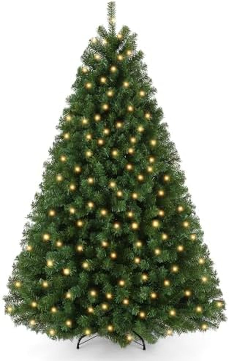 6 FT Green Spruce Pre-Lit Artificial Christmas Tree with White Lights, 6Ft Holiday Tree 956 PVC Full Branches, 300 Lights,