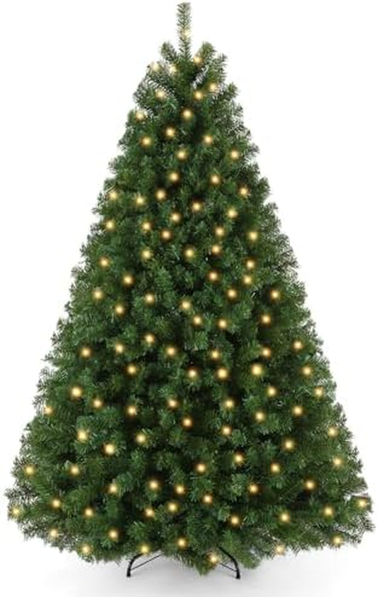 6 FT Green Spruce Pre-Lit Artificial Christmas Tree with White Lights, 6Ft Holiday Tree 956 PVC Full Branches, 300 Lights,