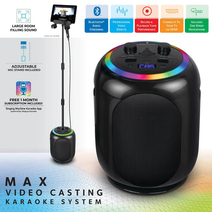 Singing Machine Sing Cast Max Stand-Alone Karaoke Machine, Stand, & LED Lights, Black, SMC2035